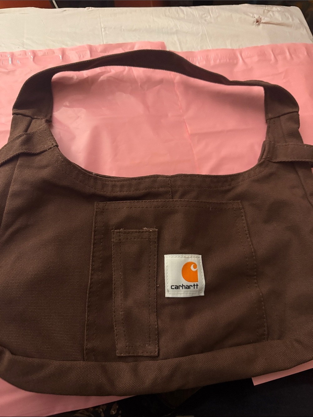 Carhartt Brown Canvas Crossbody Messenger Bag with Logo Patch -